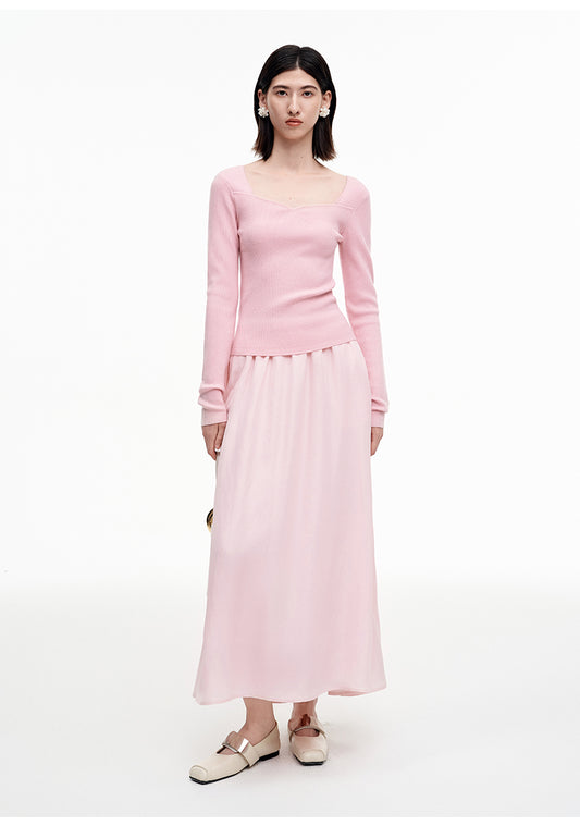 SELFWHO Wool Blend Pink Long-Sleeved Sweater