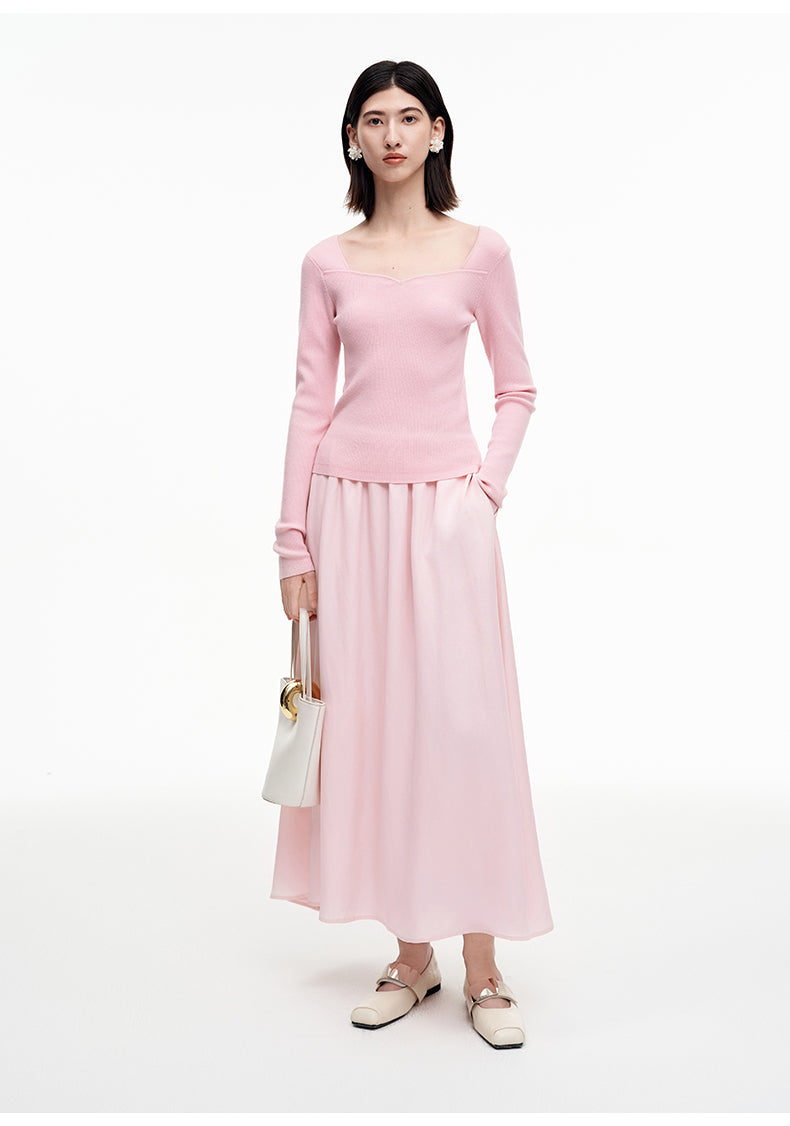 SELFWHO Wool Blend Pink Long-Sleeved Sweater