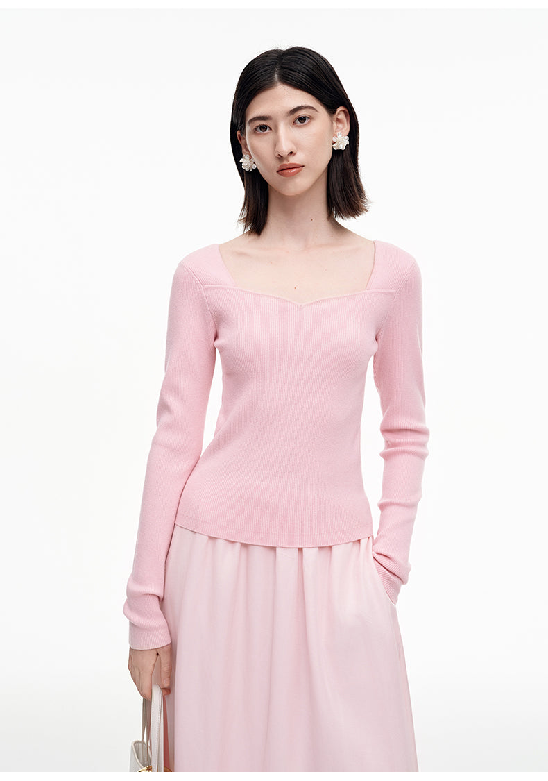 SELFWHO Wool Blend Pink Long-Sleeved Sweater