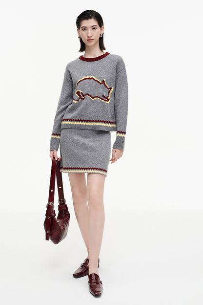 SELFWHO Sheep And Wool Blend Contrast Cat Pattern Suit