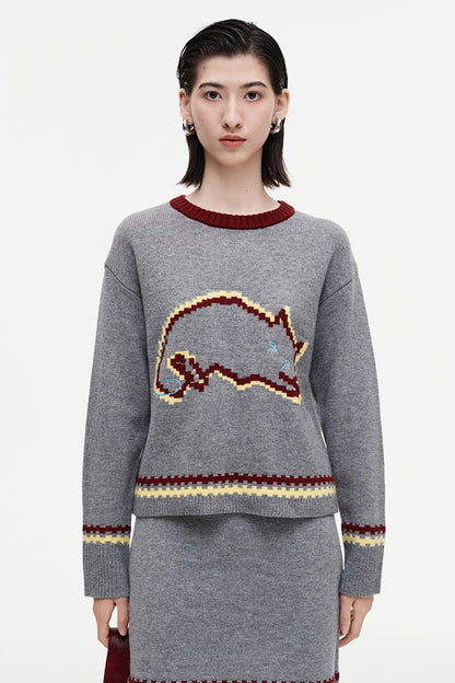 SELFWHO Sheep And Wool Blend Contrast Cat Pattern Suit