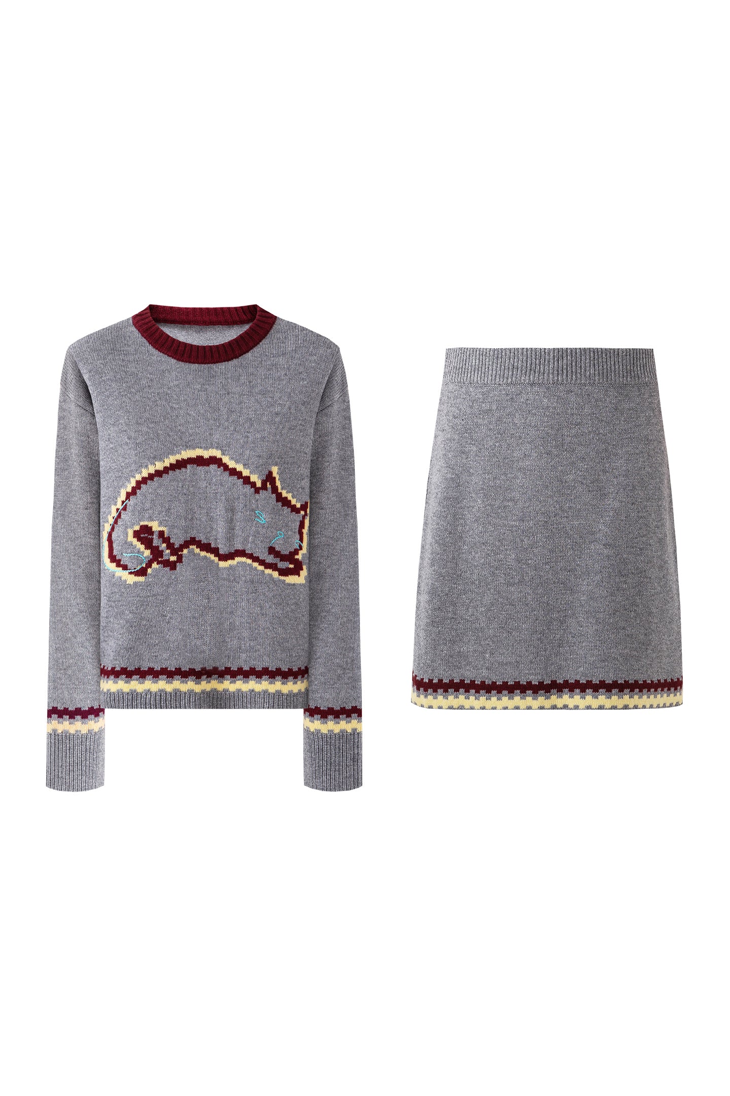 SELFWHO Sheep And Wool Blend Contrast Cat Pattern Suit