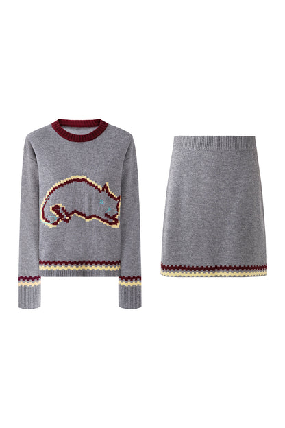 SELFWHO Sheep And Wool Blend Contrast Cat Pattern Suit