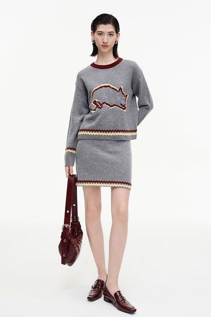 SELFWHO Sheep And Wool Blend Contrast Cat Pattern Suit
