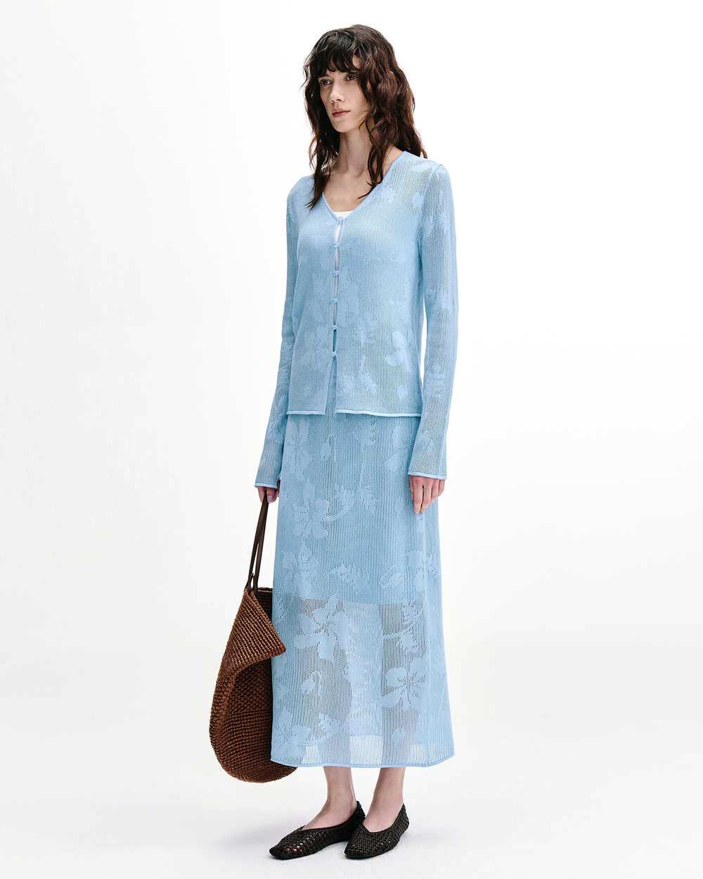 Meconopsis Jacquard Openwork Cardigan & Skirt Set