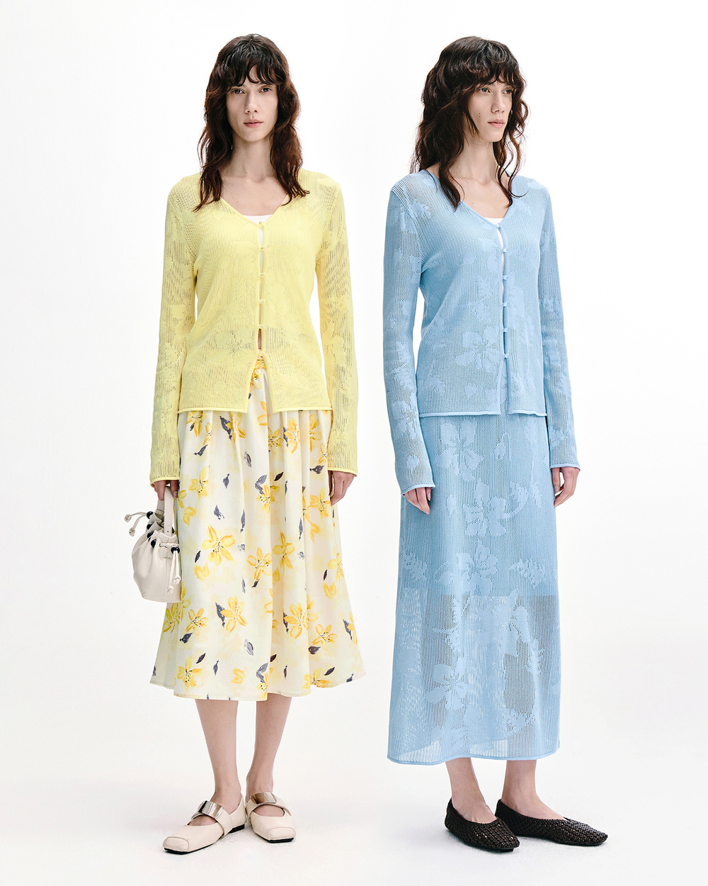 Meconopsis Jacquard Openwork Cardigan & Skirt Set