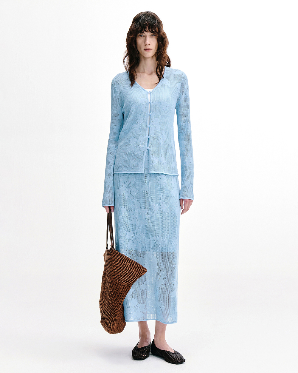 Meconopsis Jacquard Openwork Cardigan & Skirt Set