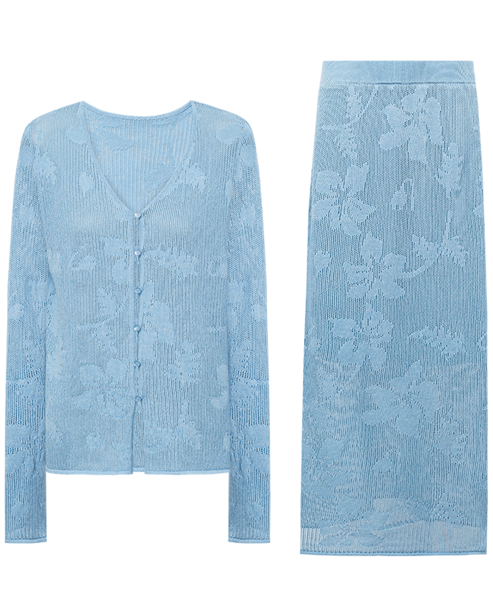 Meconopsis Jacquard Openwork Cardigan & Skirt Set