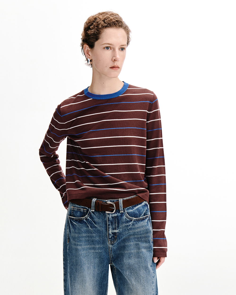 Contrast Stripe Linen Sleeve Top