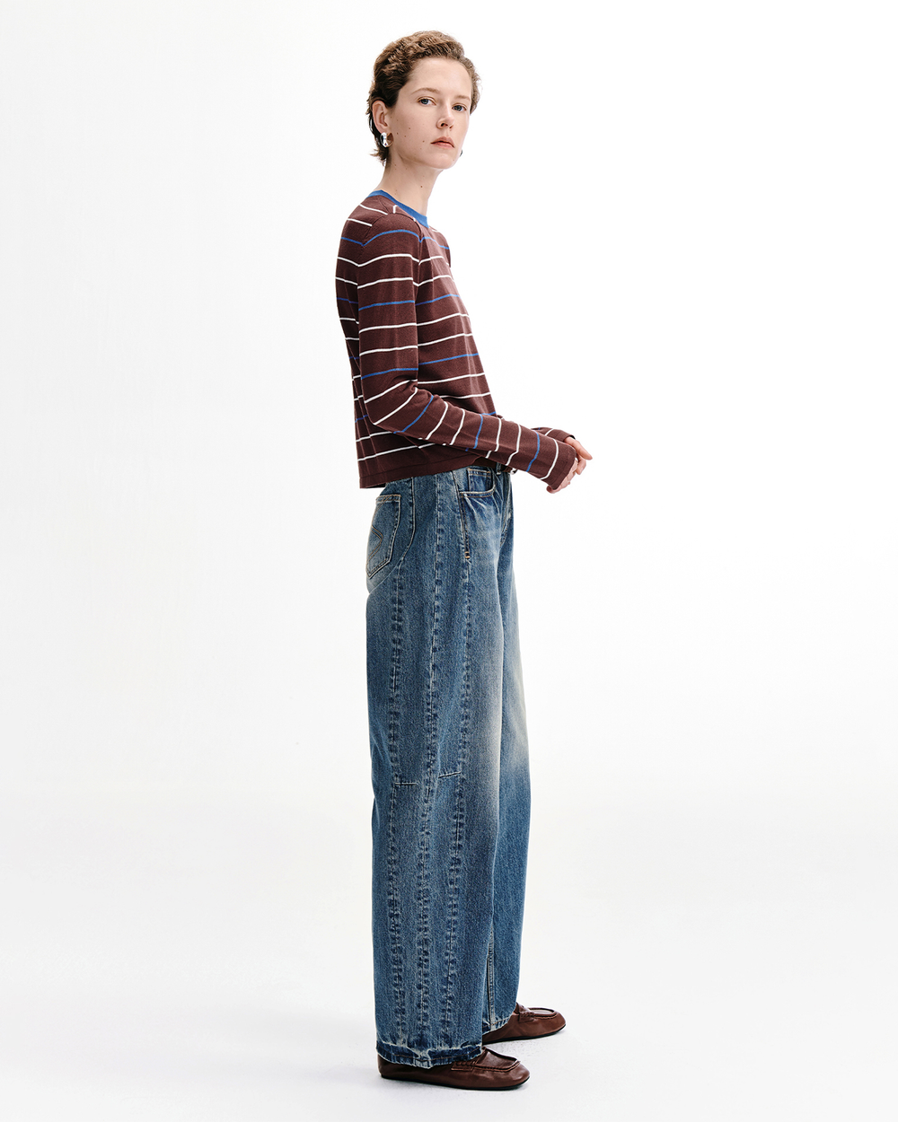 Contrast Stripe Linen Sleeve Top