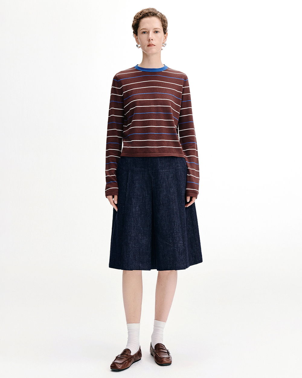 Contrast Stripe Linen Sleeve Top