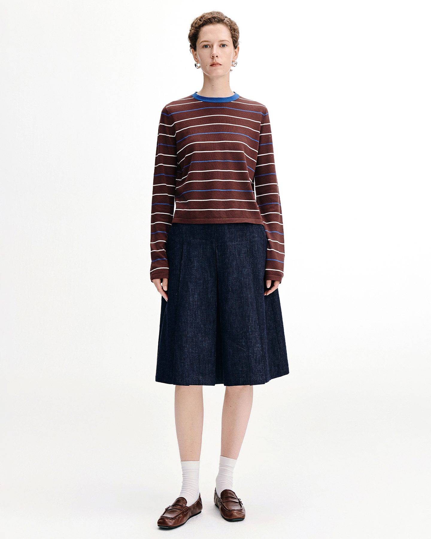 Contrast Stripe Linen Sleeve Top