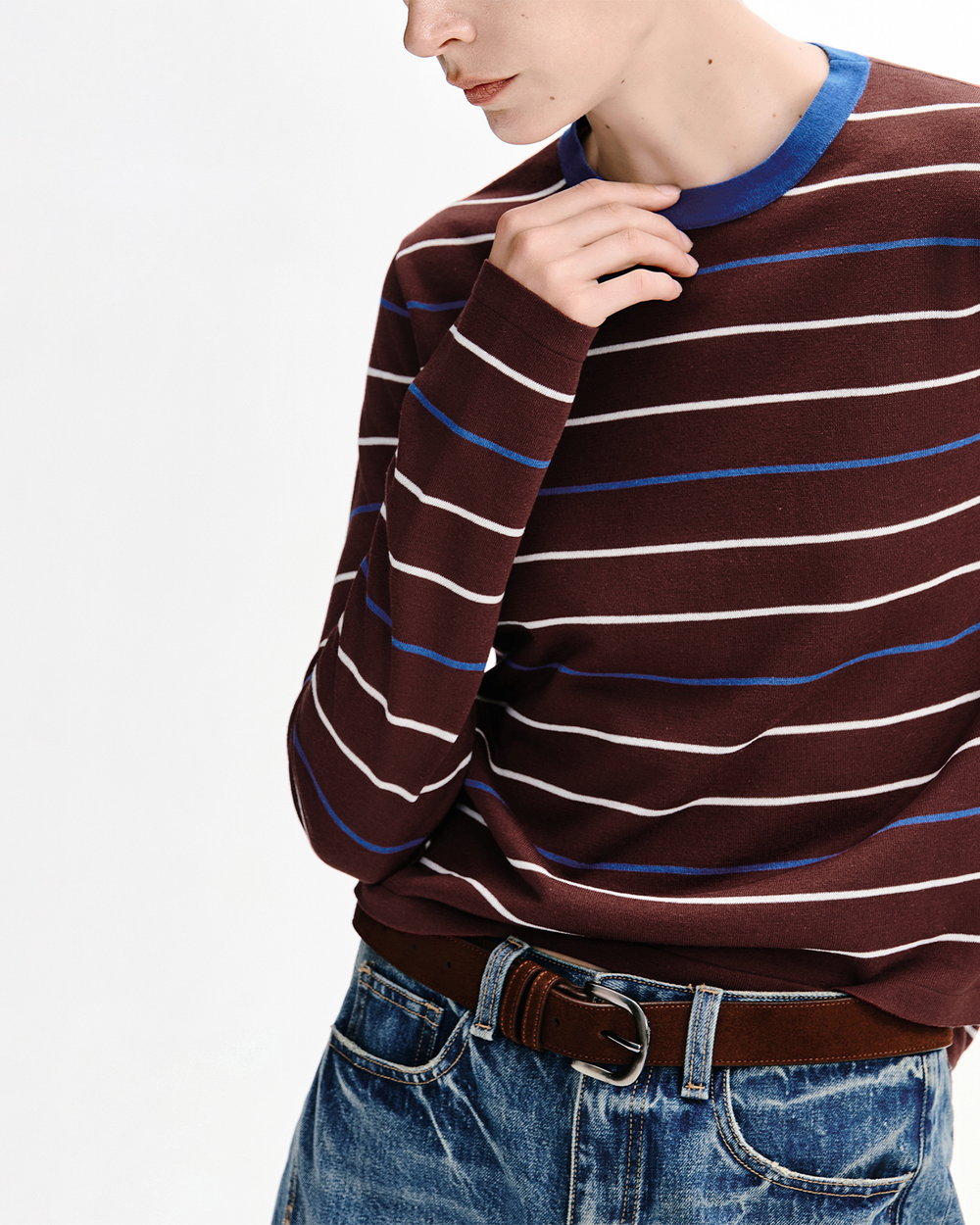 Contrast Stripe Linen Sleeve Top