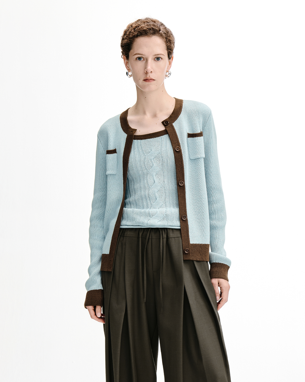 Two-Tone Ribbed Knit Vest and Cardigan Set