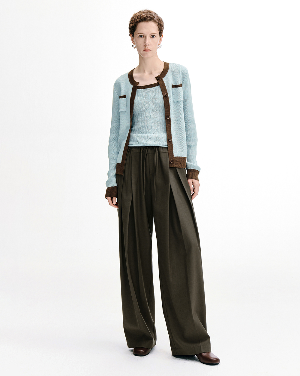 Two-Tone Ribbed Knit Vest and Cardigan Set