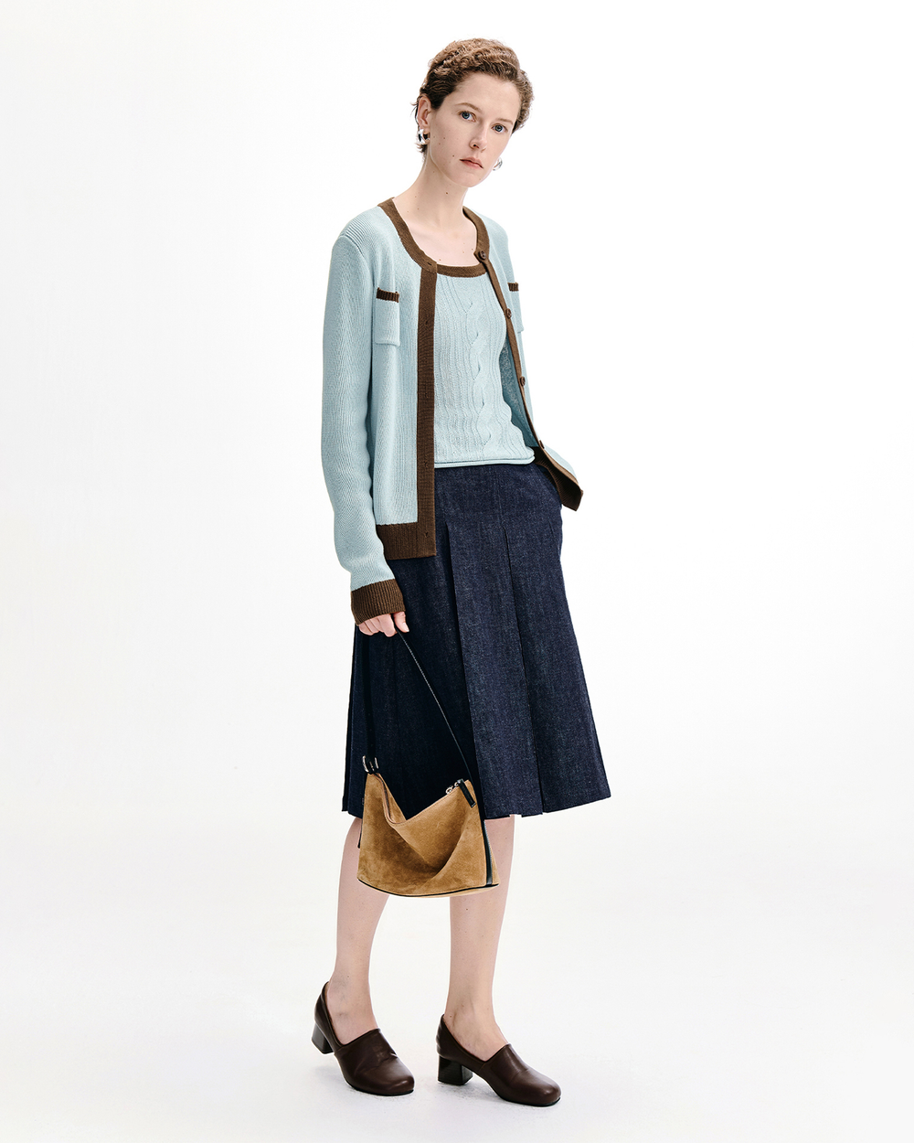 Two-Tone Ribbed Knit Vest and Cardigan Set