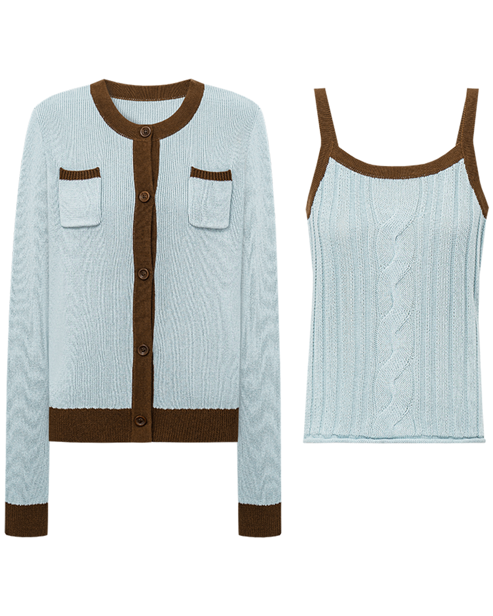 Two-Tone Ribbed Knit Vest and Cardigan Set
