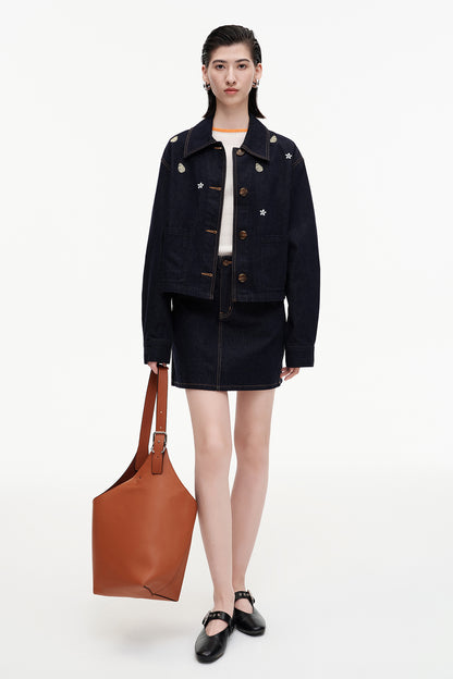 SELFWHO Cotton Blend Benim Jacket With Pear Blossom Embroidery (jacket and skirt can be purchased separately)