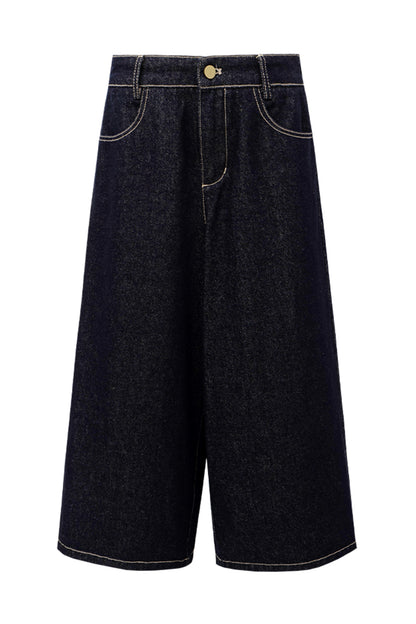 SELFWHO Cotton Blend Vintage Original Cow Style Denim Vest, Cropped Pants Set