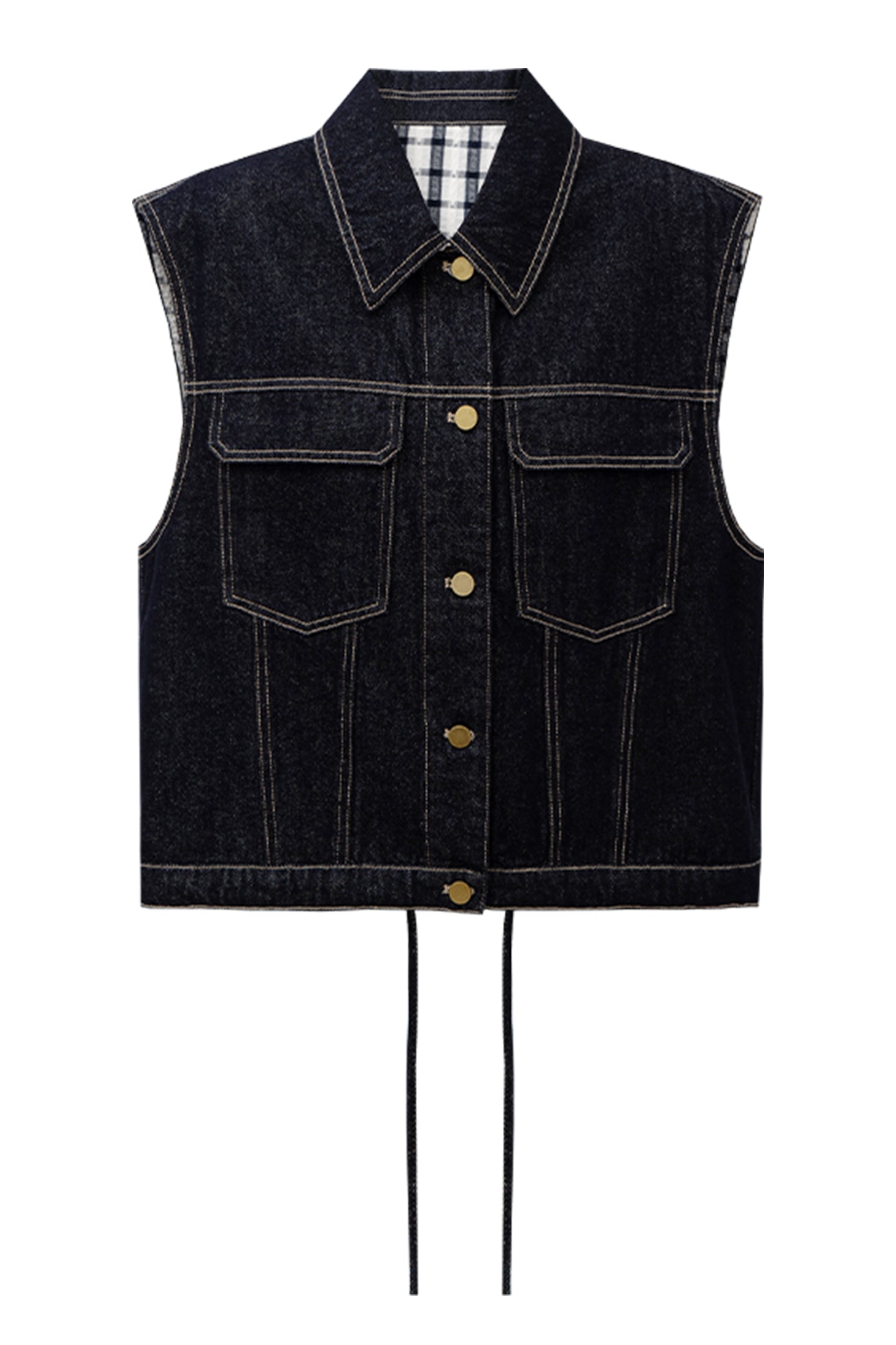 SELFWHO Cotton Blend Vintage Original Cow Style Denim Vest, Cropped Pants Set