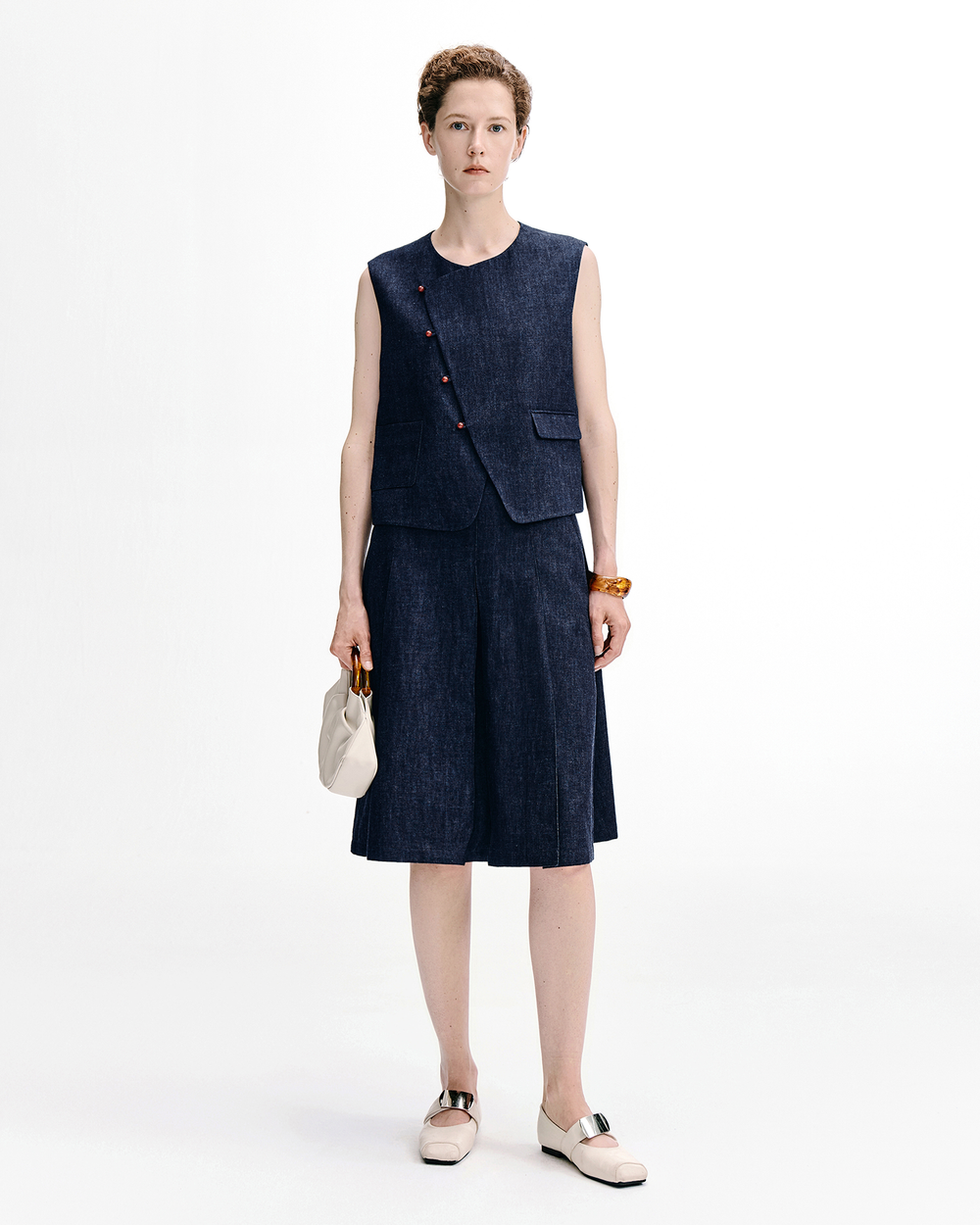 Vintage Wash Slub Denim Vest & Midi Skirt