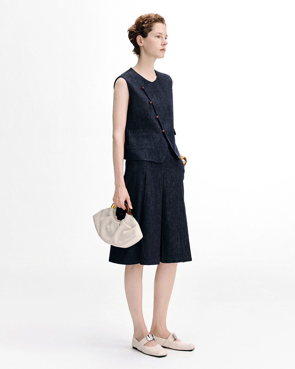 Vintage Wash Slub Denim Vest & Midi Skirt