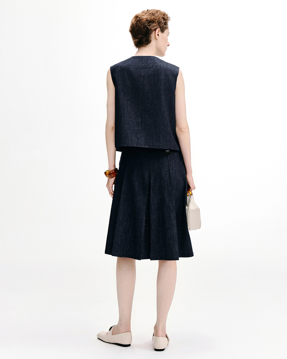 Vintage Wash Slub Denim Vest & Midi Skirt