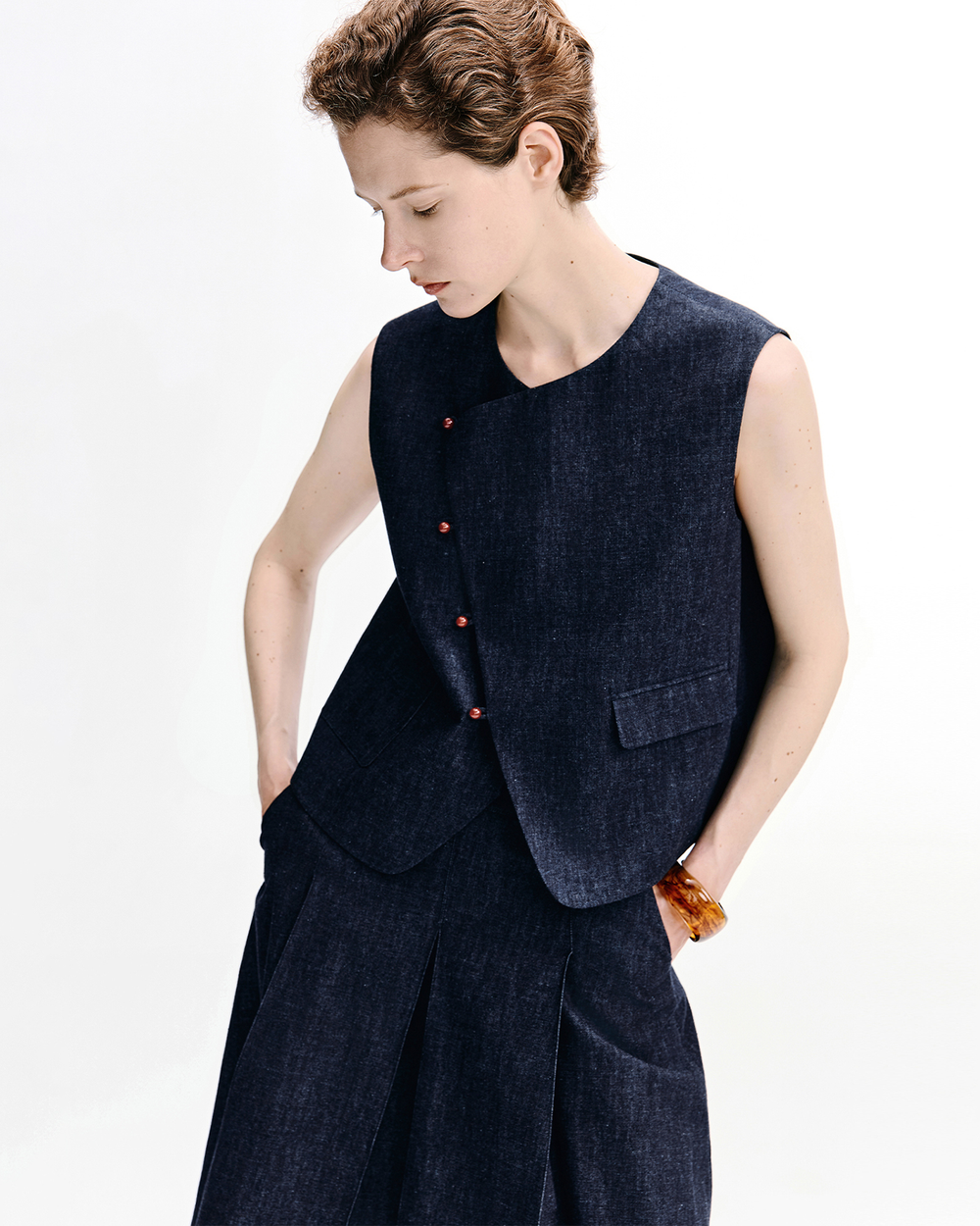 Vintage Wash Slub Denim Vest & Midi Skirt