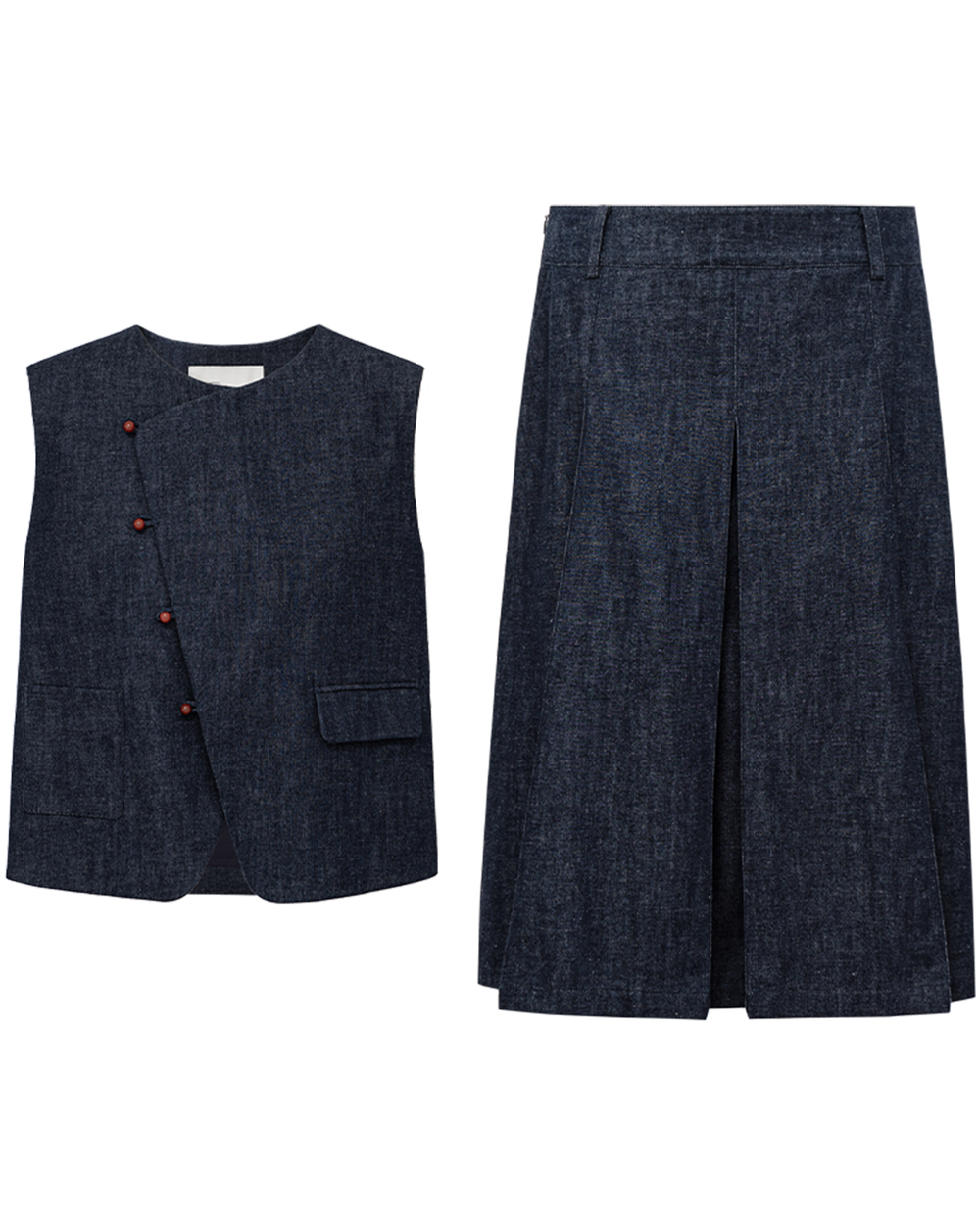 Vintage Wash Slub Denim Vest & Midi Skirt