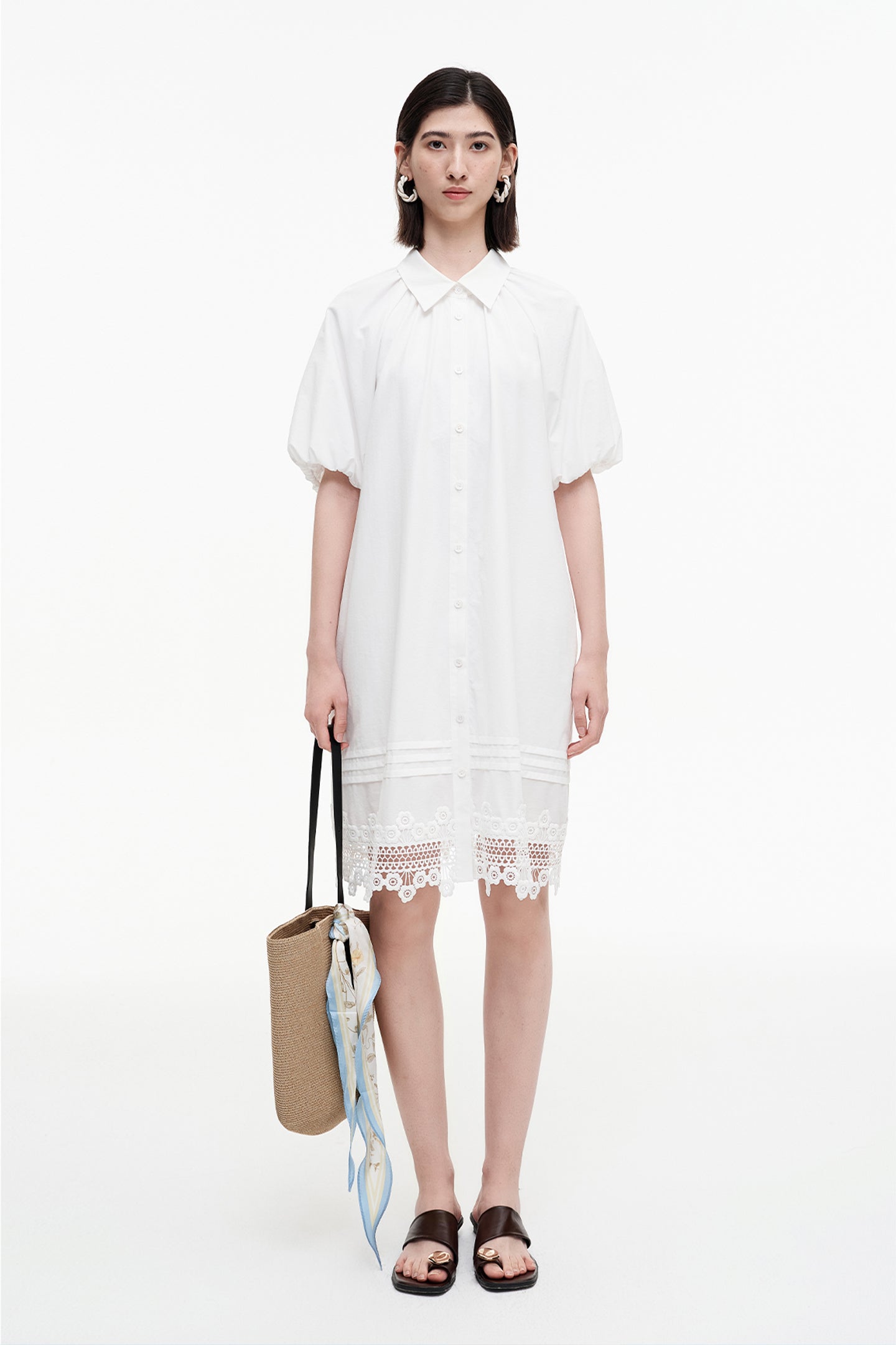 SELFWHO Meconopsis series white bud sleeve dress