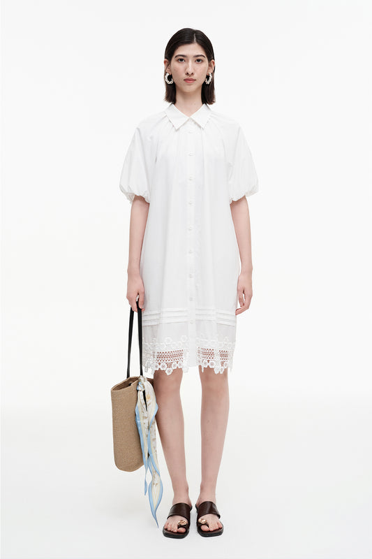 SELFWHO Meconopsis series white bud sleeve dress