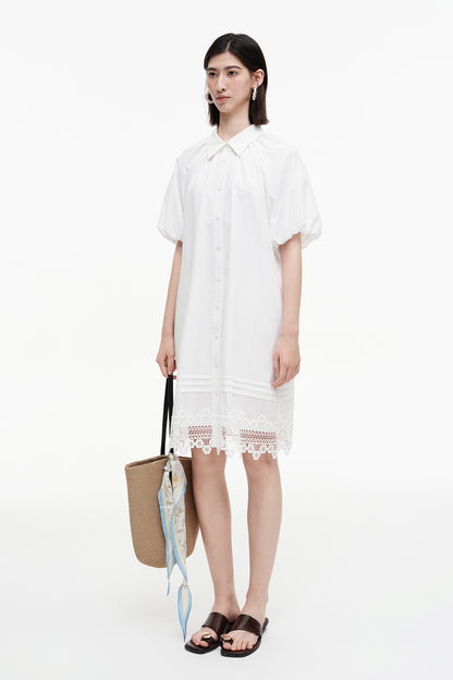 SELFWHO Meconopsis series white bud sleeve dress