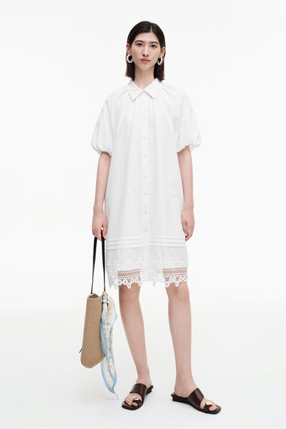 SELFWHO Meconopsis series white bud sleeve dress