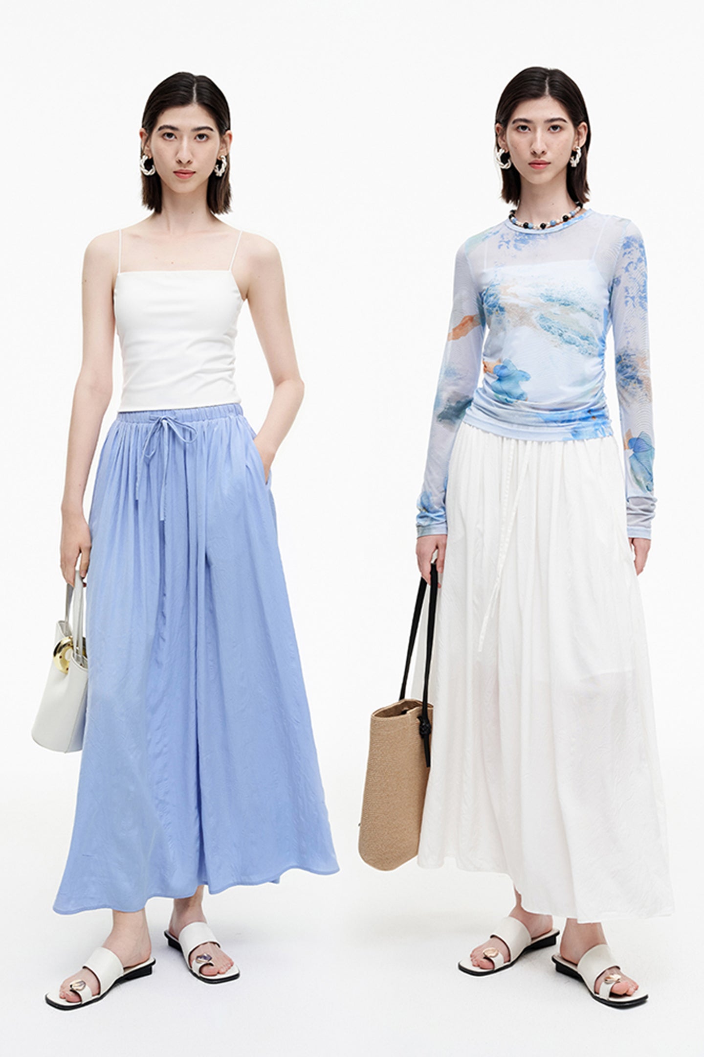SELFWHO Meconopsis series pleated drawstring skirt