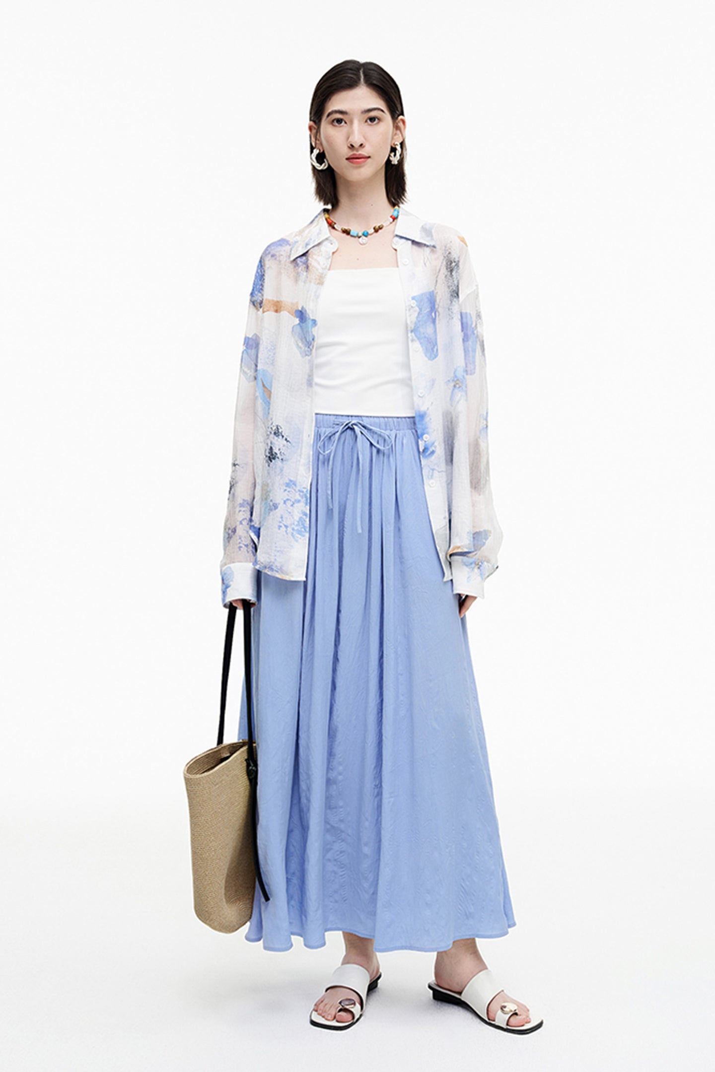 SELFWHO Meconopsis series pleated drawstring skirt