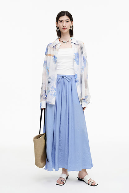 SELFWHO Meconopsis series pleated drawstring skirt