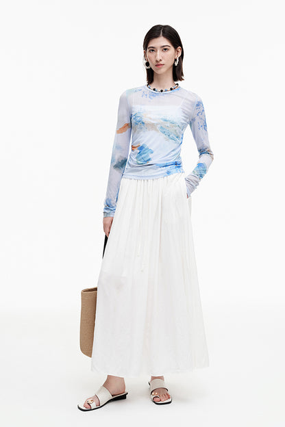 SELFWHO Meconopsis series pleated drawstring skirt
