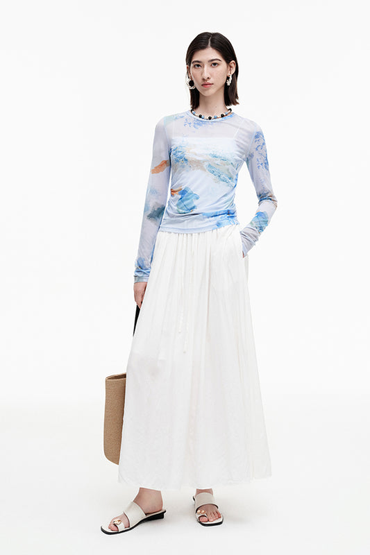 SELFWHO Meconopsis series pleated drawstring skirt