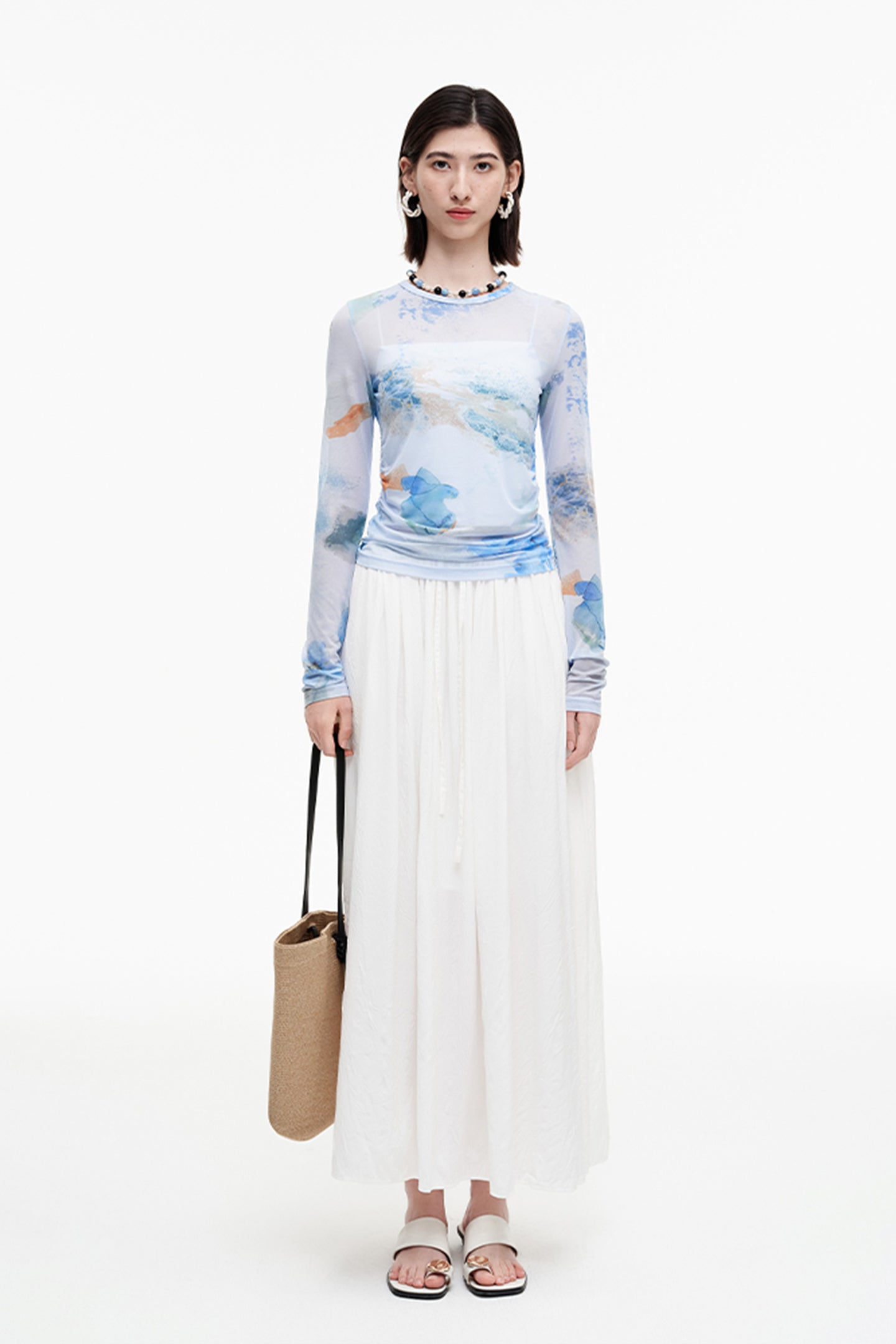 SELFWHO Meconopsis series pleated drawstring skirt