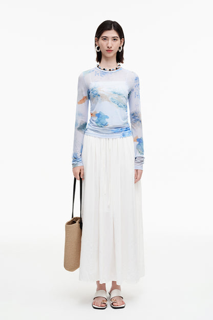 SELFWHO Meconopsis series pleated drawstring skirt