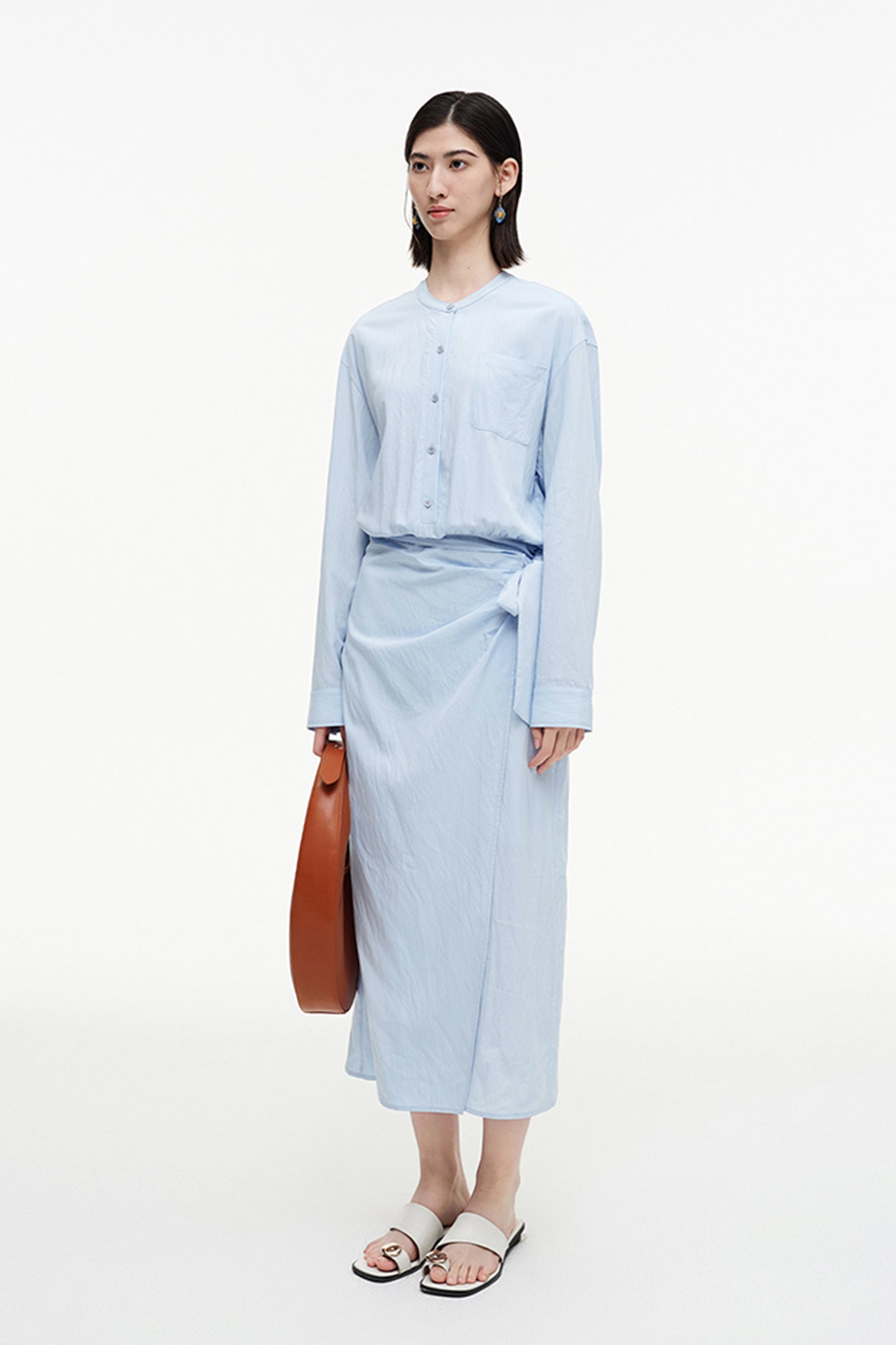 SELFWHO Meconopsis series sky blue shirt dress
