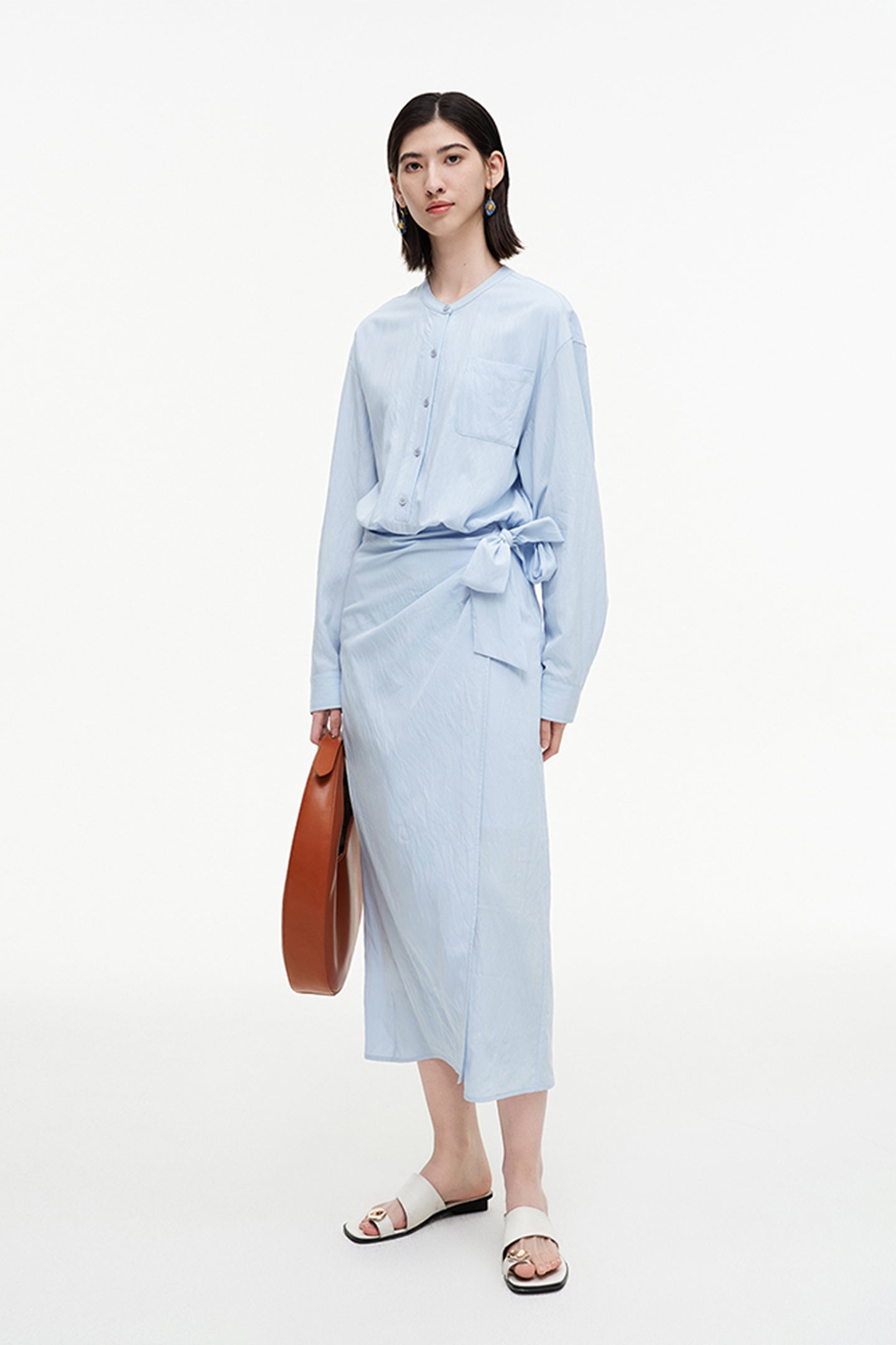 SELFWHO Meconopsis series sky blue shirt dress