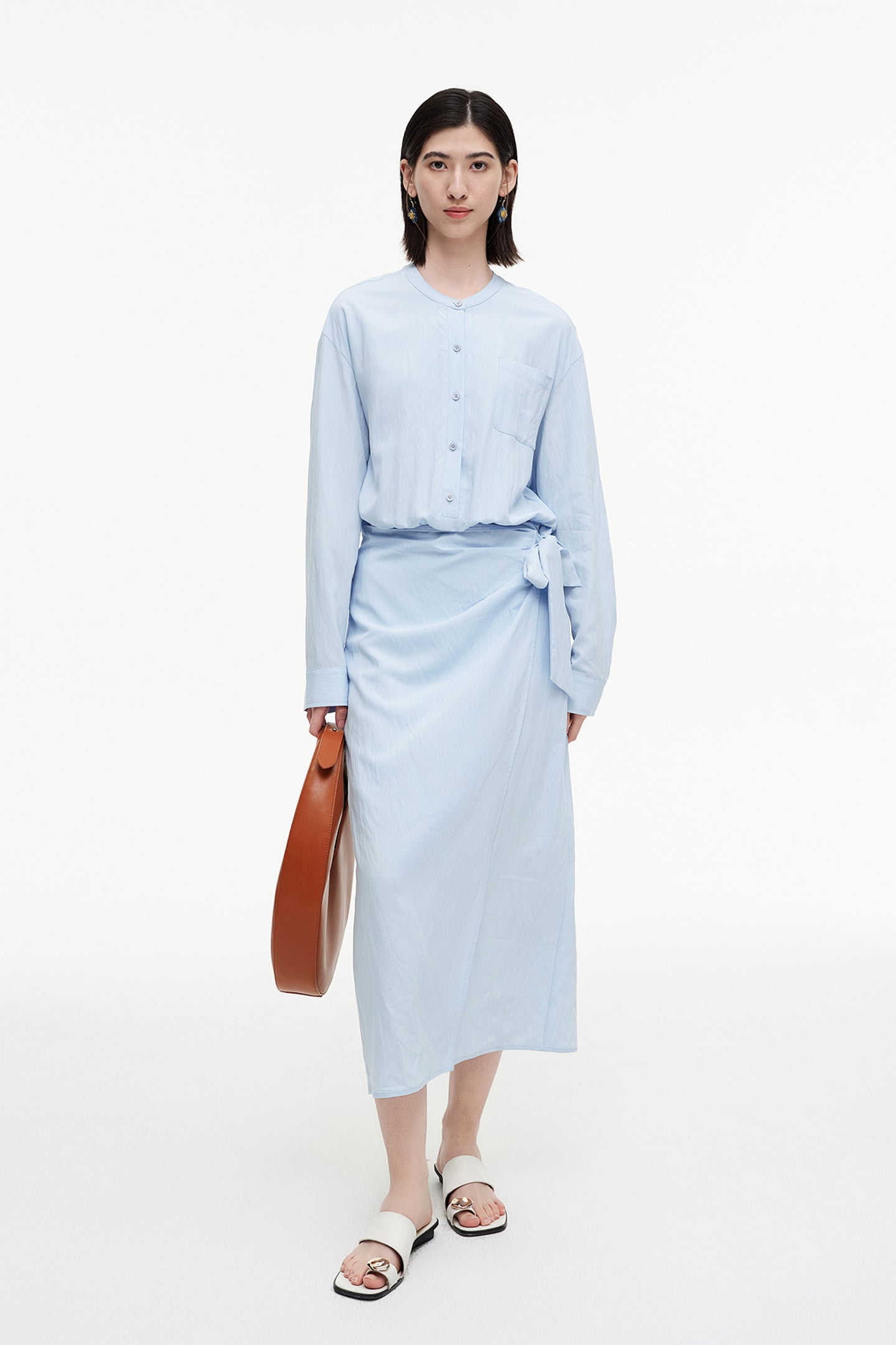 SELFWHO Meconopsis series sky blue shirt dress