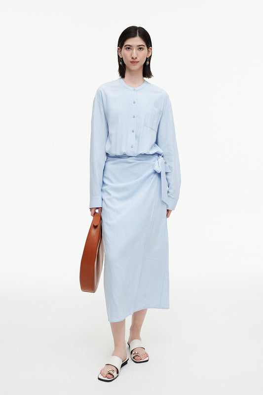SELFWHO Meconopsis series sky blue shirt dress