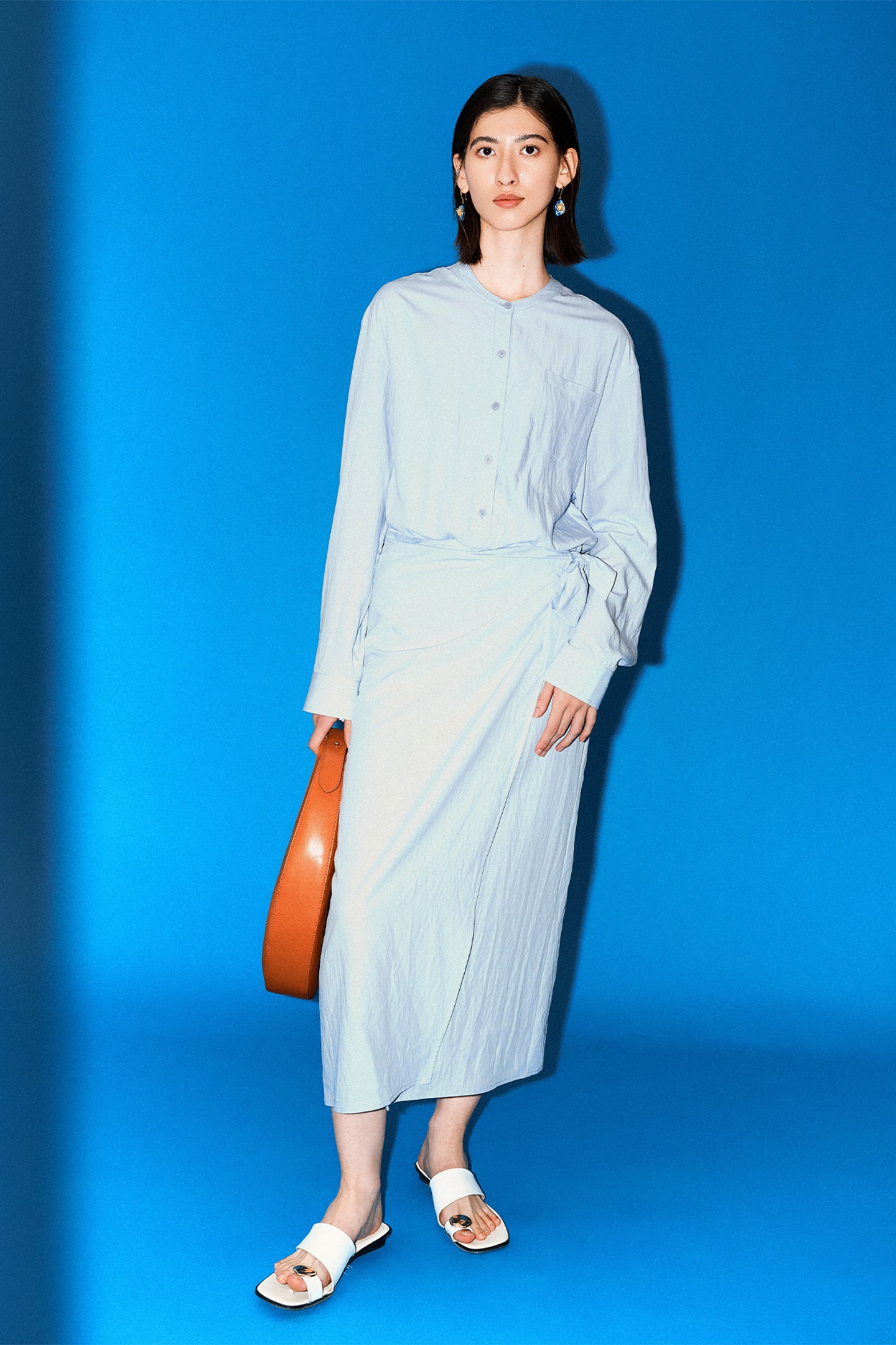 SELFWHO Meconopsis series sky blue shirt dress