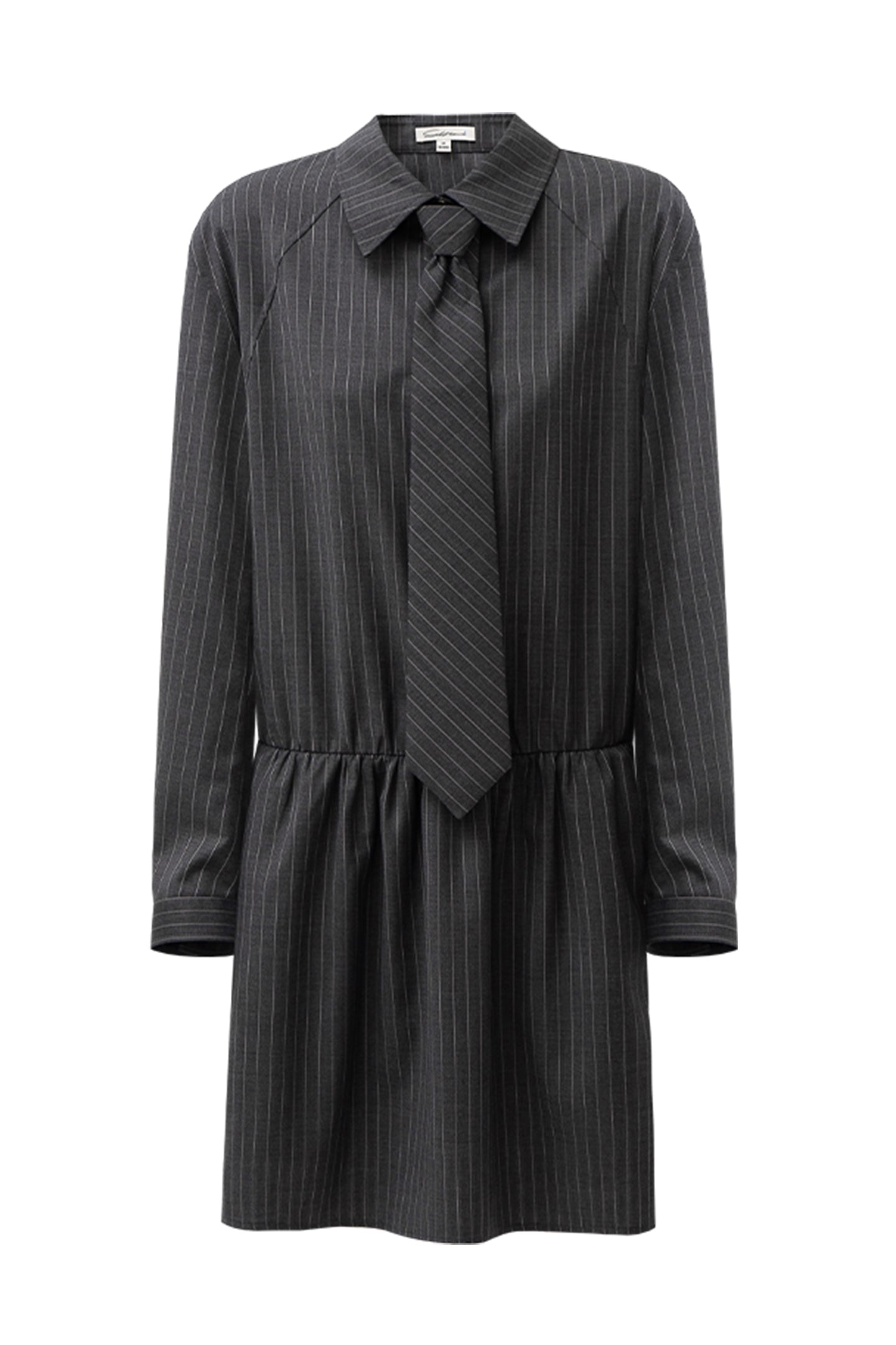 SELFWHO Wool Blend Grey Striped Dress