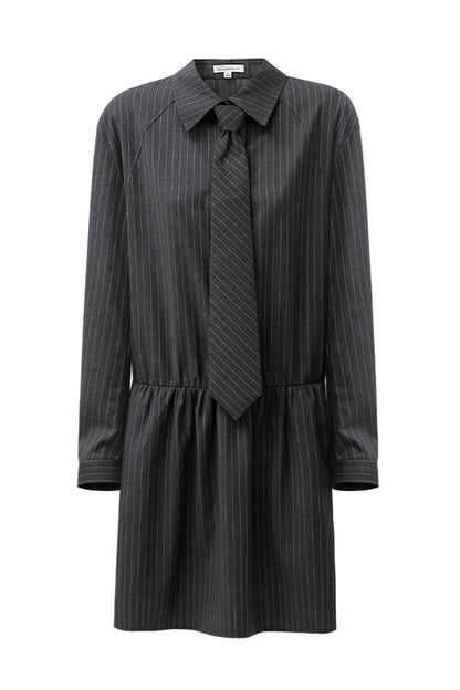 SELFWHO Wool Blend Grey Striped Dress
