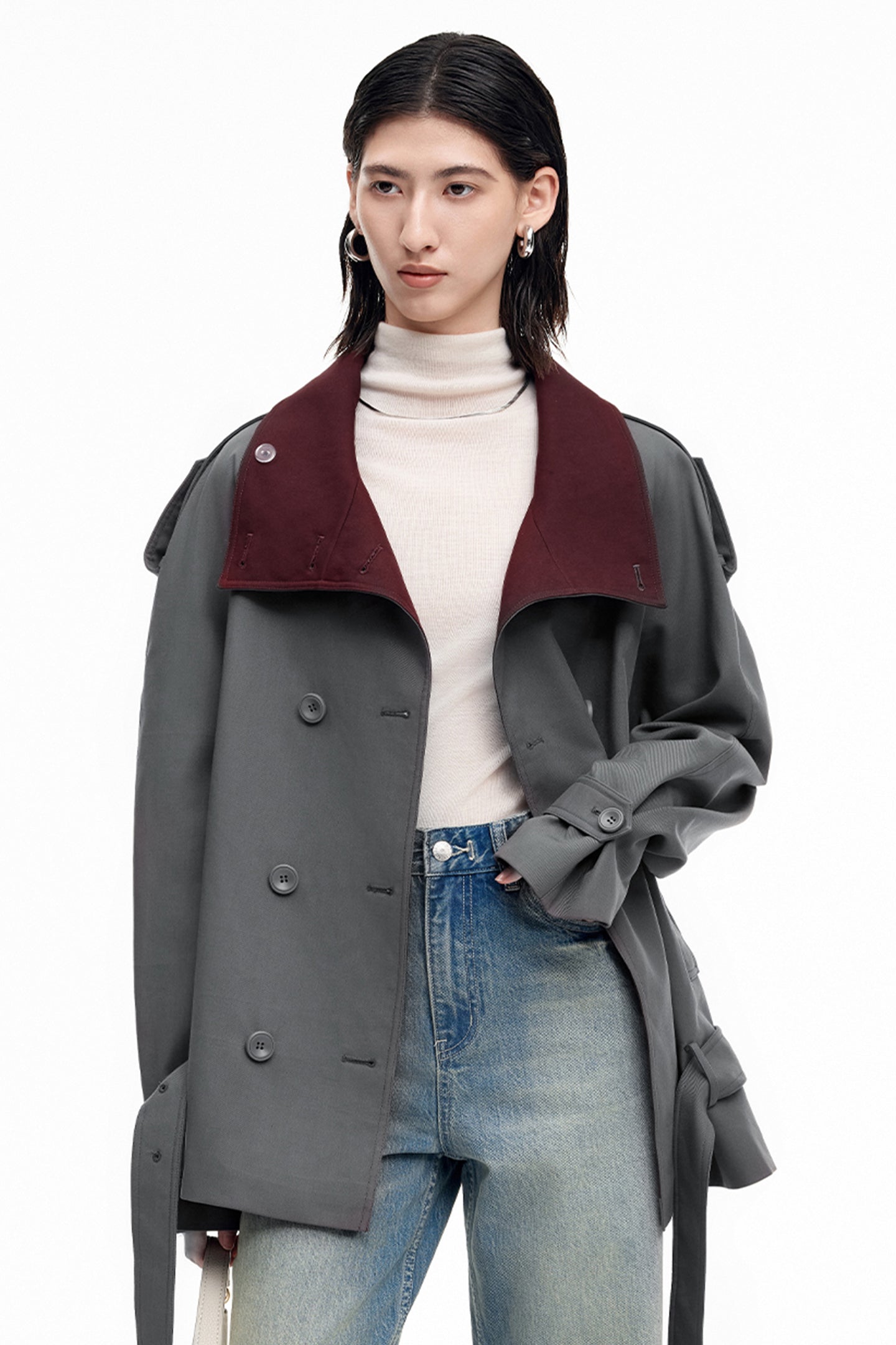 SELFWHO Cotton Blend Double-Breasted Trench Coat