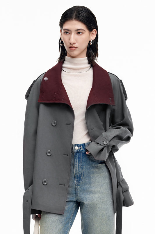 SELFWHO Cotton Blend Double-Breasted Trench Coat