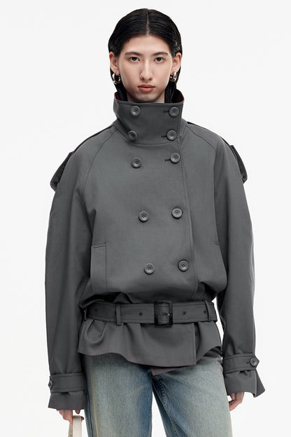 SELFWHO Cotton Blend Double-Breasted Trench Coat